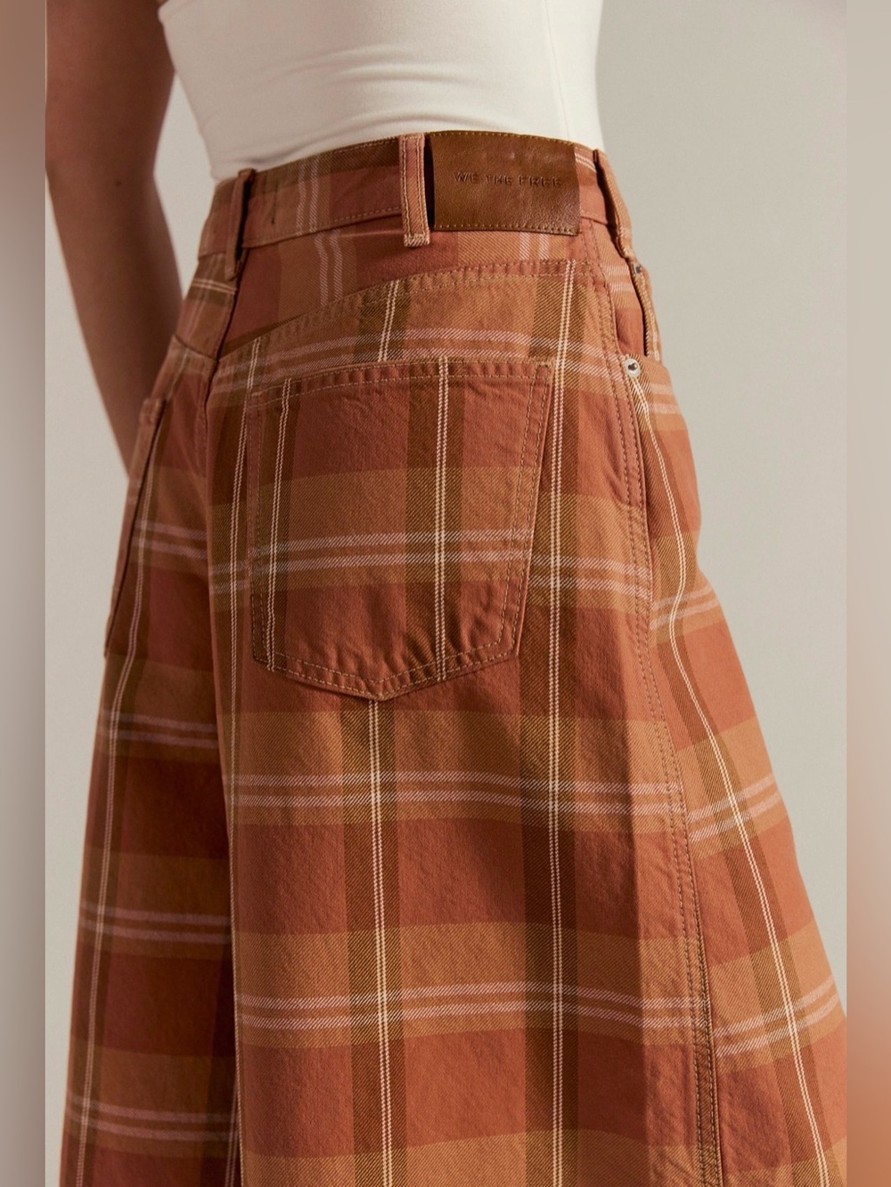 We The Free Rust Plaid Cropped Wide-Leg Jeans - Picture 3 of 6